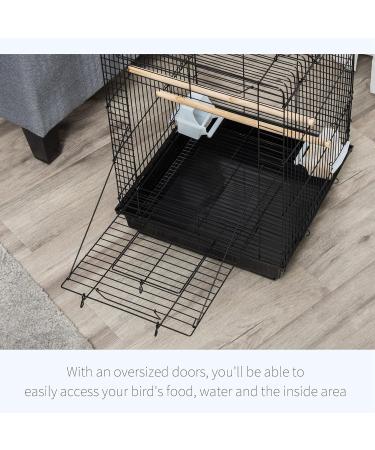 PawHut 23" Bird Cage Flight Parrot House Cockatiels Playpen with Open Play Top and Feeding Bowl Perch Pet Furniture Black - Buy Online on GoSupps.com