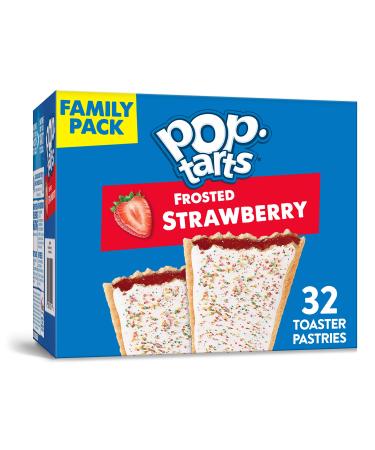 Kellogg's Pop-Tarts Frosted Strawberry Toaster Pastries, Fun Breakfast for Kids, Family Pack, (32 Toaster Pastries), 54.1 oz
