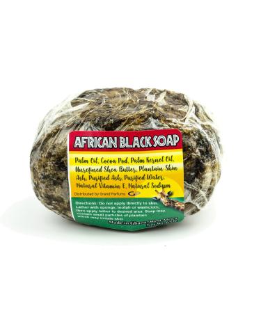 Grand Parfums Raw African Black Soap - Face & Body Wash 4-5 Oz Organic Beauty Bar - Pure & Natural Ingredients - Authentic Quality Imported from Ghana Distrib (1 Bar of African Black Soap)