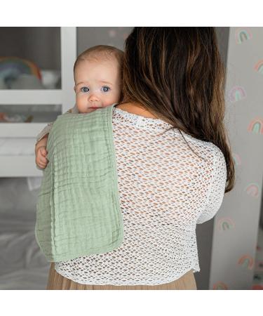 Comfy Cubs Muslin Spit Towels - 10 Pack Large 100% Cotton Hand Washcloths Extra Absorbent & Soft Sage Color Ideal for Baby Care - Buy Online on GoSupps.com