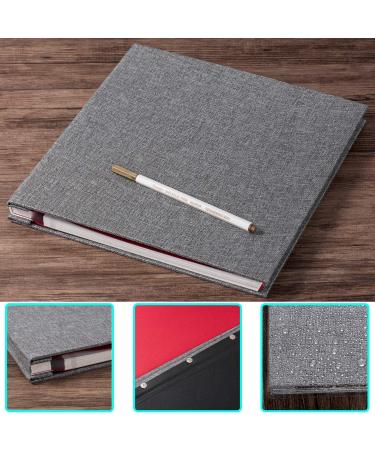 Self Adhesive Photo Album 11x10.6 Inch Grey - 40 Pages Linen Cover Scrapbook with Metallic Pen and DIY Accessories - Buy Online on GoSupps.com