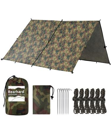 Bearhard Waterproof Camping Tarp, Lightweight Hammock Rain Fly, UV Protection and PU 3000mm Waterproof Backpacking Tarp, 10x10ft/10x12ft Large Tent Footprint or Shelter Kit for Hiking and Outdoor Adventure Camo 10x12