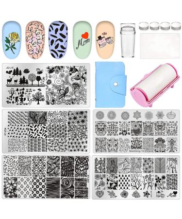 Niceneeded 13Pcs Nail Stamping Stamper Kit 5pcs Nature Nail Art Stamp for Nails Nail Stampers Nail Scraper Naga picture Storage Pocket and Nail Art Stamper Pattern Removal Paper