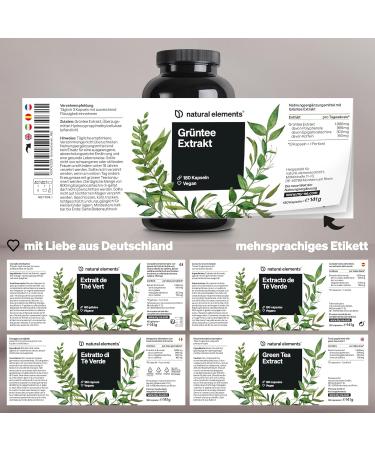 Natural Elements Green Tea Extract - 180 Vegan Capsules | 1998mg Daily Dose of ECGC & Polyphenols - High Dose Additive-Free - Buy Online on GoSupps.com