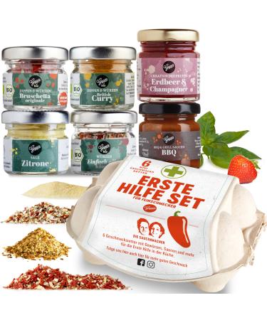 Gepp's delicatessen "First aid Tasting Box" I Gourmet Gift Korb for Women & Men with 6 delicious delicacies I gift basket for small emergencies - with spices dip & sauce tasting box First aid - Buy Online on GoSupps.com