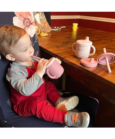 Dilovely 3-in-1 Silicone Sippy Cup for Toddler | 2 Pack, BPA Free, 7oz | Transition Straw Cup for Baby 12 Months+ | Training Sippy Cup with Handles | Dishwasher & Microwave Safe | Pink Rose Lilac - Buy Online on GoSupps.com