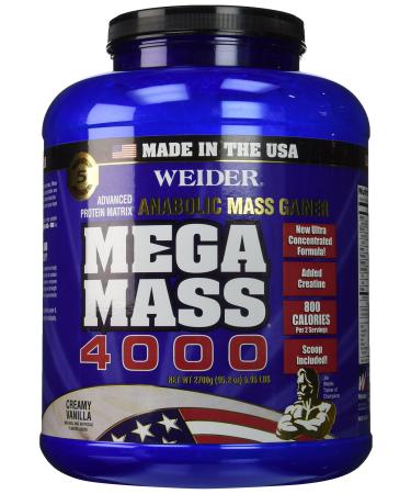 Weider MEGA MASS, Clean Anabolic Mass Gainer Formula, Creamy Vanilla, 5.95lbs Creamy Vanilla 5.95 Pound