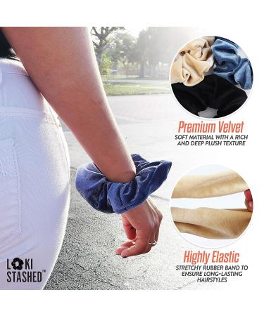 LokiStashed 3-PACK Velvet Hair Tie Scrunchies with Hidden Zipper Pocket - Navy Tan Black - Buy Online on GoSupps.com