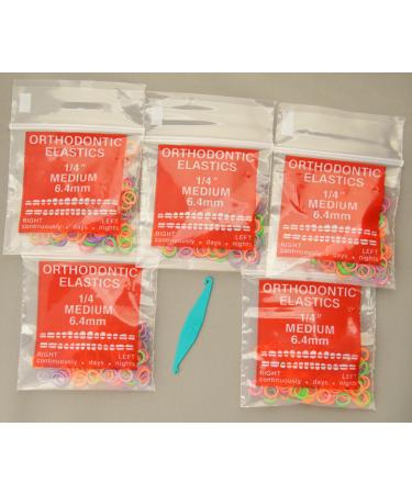 1/4 inch Orthodontic Elastic Rubber Bands 500 Pack Neon Medium Force 3.5 oz rubberbands for making bows Dreadlocks Dreads Doll Hair Braids Top Knots + FREE elastic placer by AdentalZ