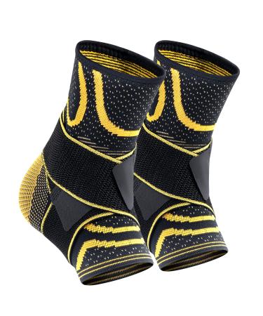 Ankle Brace with Straps (PAIR) for Plantar Fasciitis and Sprained Ankle Ankle Sleeve for Achilles Tendonitis Pair of Copper Infused Ankle Compression Support for Men&Women Large