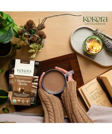 kokora 7 Mushroom Mocha - Organic Adaptogenic Mushroom Powder - Including Turkey Tail & Lions Mane - Energizes & Promotes Mental Clarity* - Vegan Gluten Free No Added Sugar - 20 Servings - 120g - Buy Online on GoSupps.com
