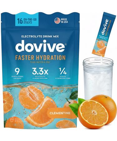 DOVIVE Electrolyte Drink Mix | 16 Instant Hydration Packets w/ 920mg Hydrate Electrolytes | Low-Sugar (7g) Electrolytes Hydration w/Vitamins C B3 B5 B6 B12 and Na Ca Mg K Zn (Clementine)