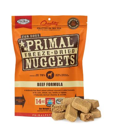 Primal Freeze Dried Dog Food Nuggets Beef Formula, Crafted in The USA Grain Free Raw Dog Food Beef Formula 14 Ounce (Pack of 1)