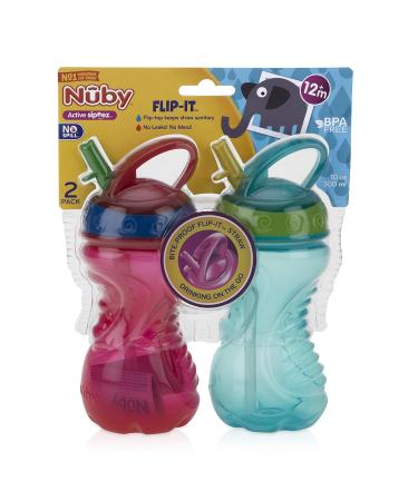 Nuby 2-Pack Easy Grip Cups with Straw 10oz - Colors May Vary (Pack of 2) - Buy Online on GoSupps.com