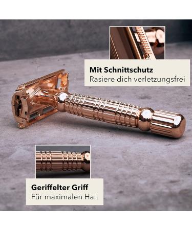 St rtebekker Premium Razor Hobel | Handmade Leather Etui | Travel Razor Set with 10 Blades & Built-in Mirror | Vintage Ros Gold-Caf Design - Buy Online on GoSupps.com