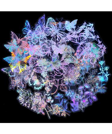 180 Pcs Holographic Glitter Butterfly Sticker Set Waterproof Plant Decorative Flower Decals Glitter Adhesive Sticker for Scrapbooking Journal Planner Water Bottle Laptop Phone (Flowers and Butterflies)