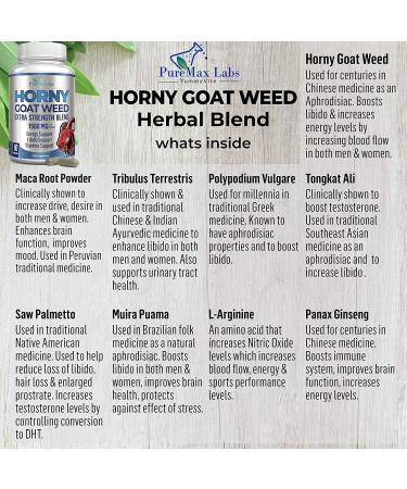 Horny Goat Weed 1590mg Extra Strength w/ Maca, L-Arginine, Ginseng - Boost Performance, Stamina, Energy - Non-GMO Formula - 90 Capsules - Buy Online on GoSupps.com