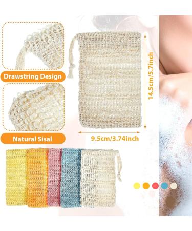 Natural Sisal Soap Bags - Set of 5 Lightweight Soap Sacks with Cord | 9x14 cm | Ideal for Bath & Massage | 5 Warm Colors - Buy Online on GoSupps.com