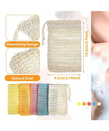 5-Pack Soap Saver Bags - Natural Sisal Exfoliating Pouches for Shower & Bath (White, Pink, Blue, Yellow, Orange) - Buy Online on GoSupps.com