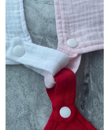 Baby Luxe 5-in-1 Mini Muslin Bib & Toy Holder Set - Baby Pink Burgundy White - 23x23cm - Buy Online on GoSupps.com