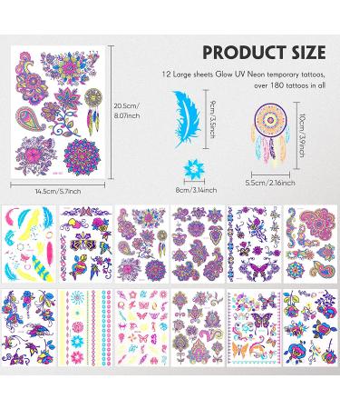 12 Sheets Glow In The Dark Butterfly Temporary Tattoos - UV Blacklight Party Accessories for Women (Stylish Style) - Buy Online on GoSupps.com