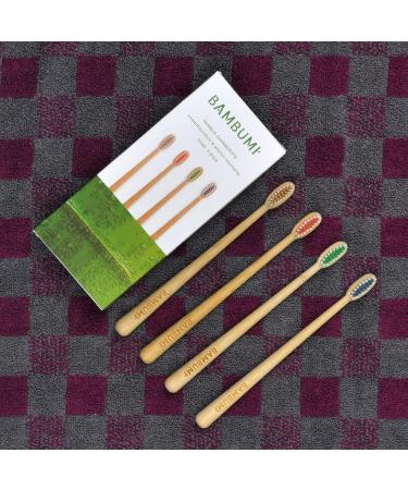 Bambumi Bamboo Toothbrushes Set - Eco-Friendly BPA Free Biodegradable & Sustainable Wooden Toothbrushes (Red/Green/Blue/Bamboo) - Buy Online on GoSupps.com