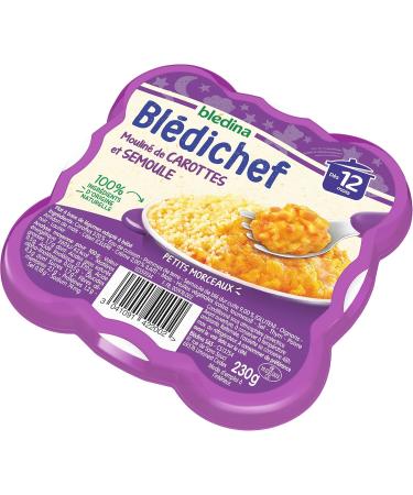 Bl dina - Bl dichef - Repas B b 12 Mois - 9 Plats Moulin de Carottes et Semoule - Faible Teneur en Sel - Petits Morceaux - D s 12 Mois - 9 Assiettes de 230g Carottes Semoule - Buy Online on GoSupps.com