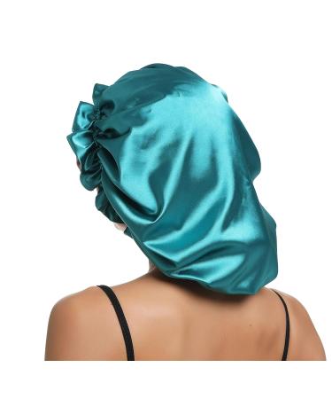 Sengterm Satin Sleep Cap for Women - Adjustable Double Layer Silk Hair Care Bonnet for Long Hair - Green-Pink L-XL - Buy Online on GoSupps.com