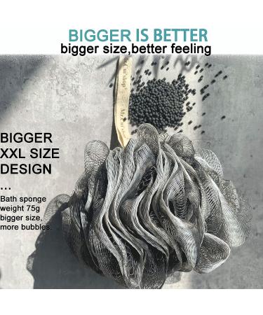 2-Piece Bamboo Charcoal Exfoliating Loofah Bath Back Brush Set - Long Handle Ergonomic Design for Men and Women - Includes Body Scrubber and Mesh Pouf - Buy Online on GoSupps.com