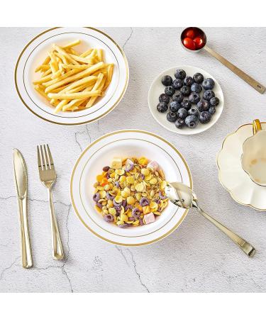 N9R 30 Pack Disposable Soup Bowls with Gold Rim - 12 Oz Fancy Plastic Soup Bowls for Holidays, Parties, Weddings, Catering - Buy Online on GoSupps.com