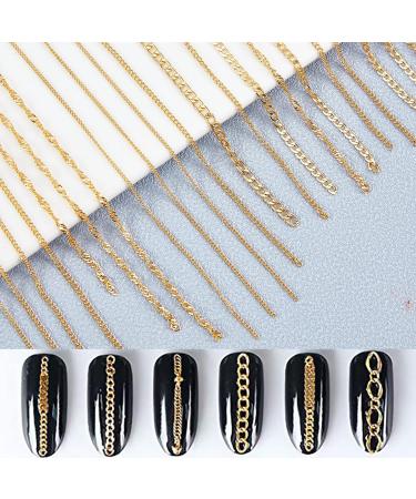 24PCS Metal Chains Nail Art Accessory Set - Gold Punk Glitter Studs, Line Pattern Mixed Shape Charms for DIY Nail Decoration - Buy Online on GoSupps.com