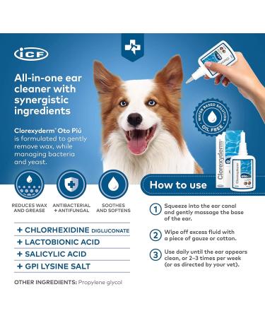 ICF Clorexyderm OTO Pi Ear Cleaner for Dogs & Cats: Prevents Dirt & Wax Build-up - Ear Drops Solution to Soothe Itchy Ears - 150 ml - Buy Online on GoSupps.com