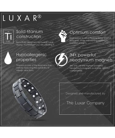 LUXAR Men's Titanium Magnetic Therapy Bracelet for Pain Relief | Double Neodymium Magnets | Adjustable Length | Steel Resizing Tool | Brushed Black - Buy Online on GoSupps.com