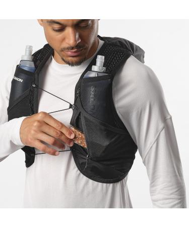Salomon Active Skin 8 Unisex Hydration Vest for Trail Running Hiking & MTB - Includes Hydration Bottles - Black/Metal/Black - Buy Online on GoSupps.com