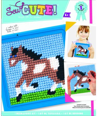 Colorbok Q2342A Horse Learn to Stitch Needlepoint Kit, 6-Inch by 6-Inch, Blue Frame 1 PACK