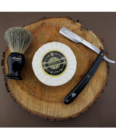 Haryali London 3 Pc Shaving Kit with Cut Throat Razor, Super Badger Hair Brush, and Shaving Soap - Black Color - Unique Gift Set - Buy Online on GoSupps.com