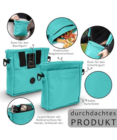 Ostfriesenpfoten Frieda Dog Treats - High-Quality Synthetic Leather Feeding Bag in Turquoise Size M - Easy Open Single-Handed Lock Gassitasche - Buy Online on GoSupps.com