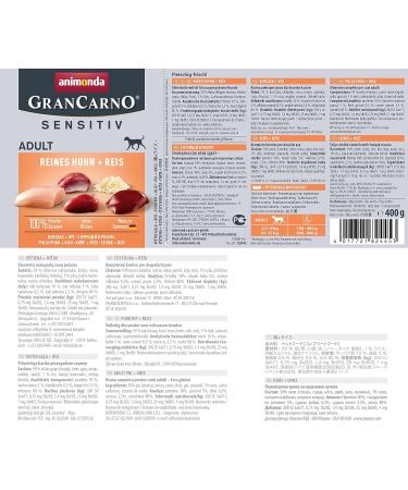 Animonda Gran Carno Adult Sensitive Dog Food - Wet Pure Chicken & Rice (6 x 400g) - Premium Nutrition for Adult Dogs - Buy Online on GoSupps.com