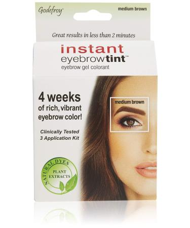 Godefroy Instant Eyebrow Color, Medium Brown, 0.18 ounces, 12-weeks of long lasting, 3-applications per kit, 3 Count (Pack of 1) Medium Brown 1 Count (Pack of 1)