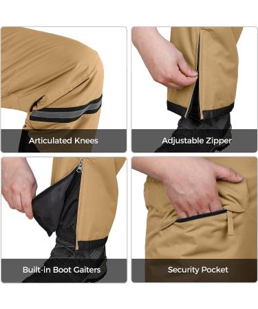 Wantdo Men's Winter Insulated Ski Pants Waterproof Snow Bibs - Khaki, Medium - Buy Online on GoSupps.com
