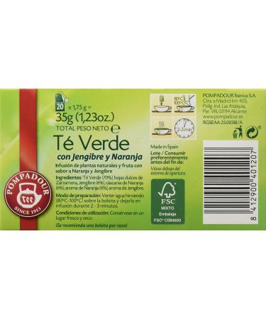  Pompadour Pompadour Green Tea with Ginger and Orange - 20 tea bags - Buy Online on GoSupps.com