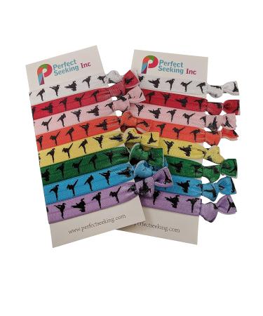 Girls Taekwondo Silhouettes Hair Elastics - 16 Ouchless Ribbon Ties for Martial Arts & Sports - Buy Online on GoSupps.com