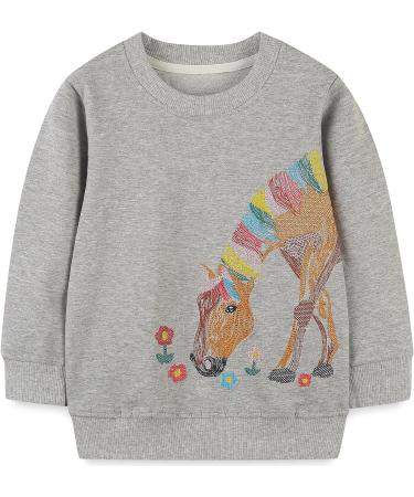 Cotton Girls Sweatshirt - Long Sleeve Pullover for Toddler Girls | Horse Design | Age 4-5 Years - Buy Online on GoSupps.com