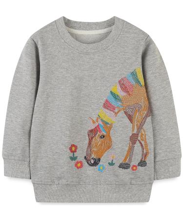 Girls Sweatshirt for Kids Cotton Top Casual Jumper Girl T Shirt Toddler Clothes Long Sleeve Pullover Age 1-12 Years 6-7 Years Horse