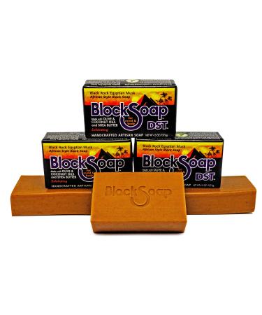 DST For Darker Skin Tones African Style Artisan Black Bar Soap with Sea Salt Olive Oil Coconut Oil and Shea Butter - Black Rock Egyptian Musk 3-Pack (4.5oz each) Black Rock Egyptian Musk 4.5 Ounce (Pack of 3)