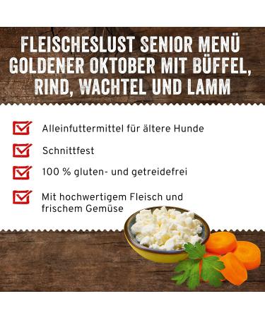 Fleischeslust Senior Menu Golden October - Dog Sausage with Buffalo Beef Quail and Lamb - Food for Senior Dogs - 1 x 400 g - Buy Online on GoSupps.com