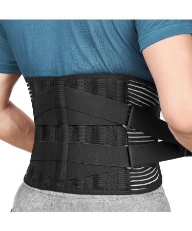 FREETOO Back Braces for Lower Back Pain Relief with 6 Stays, Breathable Back Support Belt for Men/Women for work , Anti-skid lumbar support belt with 16-hole Mesh for sciatica(L) Large (Pack of 1)