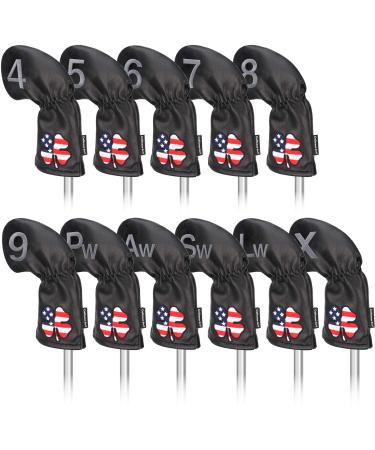CRAFTSMAN GOLF 11pcs /Set USA US Flag Clover Leather Left Right Black White Green Dark Blue Iron Covers Headcover Also Available for Custom Version with Your Name