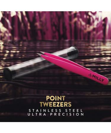 MILLY Pointed Tweezers - 100% German Steel Precision Tweezers for Ingrown Hair and Facial Hair Removal - Hand-Filed Pink Tweezers - Buy Online on GoSupps.com