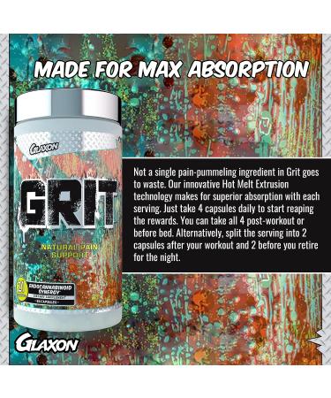 Glaxon Grit Muscle Recovery Supplement - Natural Relief for Muscle Soreness and Joint Support - Turmeric and Black Pepper - 84 Capsules - Buy Online on GoSupps.com